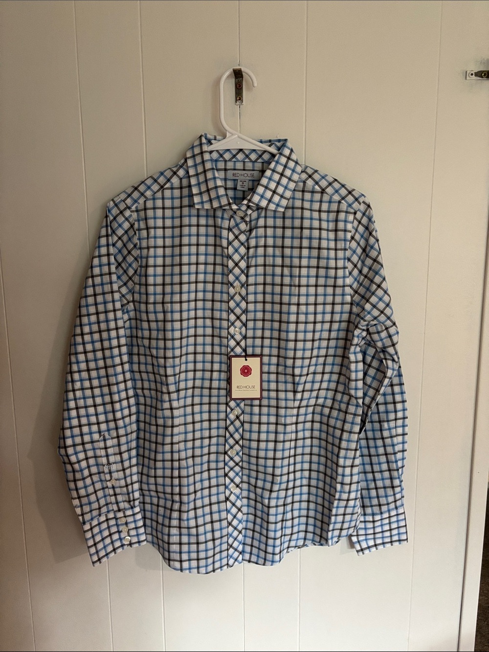 Men’s Blue and White Windowpane Dress Shirt by Red House